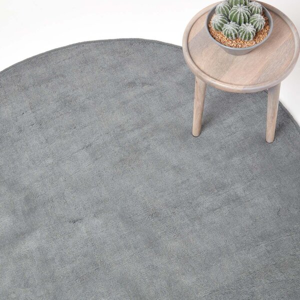 Hand Tufted Plain Cotton Grey Large Round Rug, 150 cm Diameter