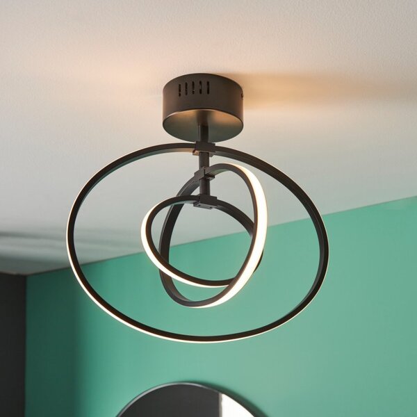 Endon 80682 Avali 3 Light Semi Flush Ceiling Light In Matt Black And White Acrylic