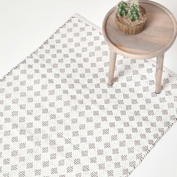 Homescapes White Geometric Black Diamond Chindi Rug, 90 x 150 cm