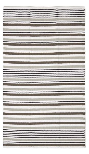 Modern Black Grey Scandinavian Style Striped Cotton Rug, 60 x 100 cm