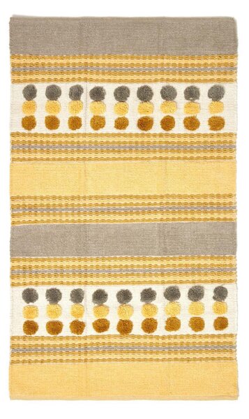 Cotton Chenille Striped Tufted Circle Rug Grey Mustard Yellow 60 x 100cm