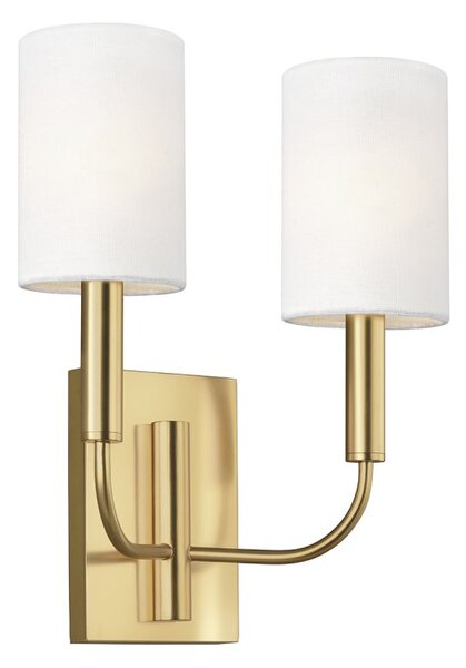 FE-BRIANNA2-BB Brianna 2 Light Wall Light In Burnished Brass With White Linen Shades