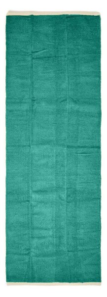 Teal Green 100% Cotton Plain Chenille Hall Runner with Natural Trim, 66 x 200 cm