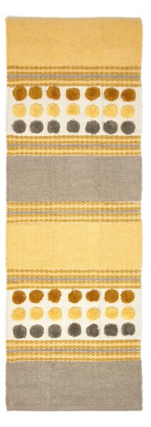 Cotton Chenille Striped Tufted Circle Runner Grey Mustard Yellow 66 x 200cm