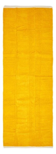 Mustard 100% Cotton Plain Chenille Runner with Natural Trim, 66 x 200 cm