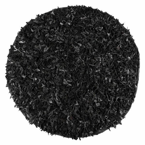 Homescapes Dallas Leather Shaggy Rug Black, 150 cm Round