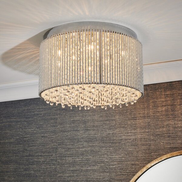 Endon 81980 Galina 10 Light Flush Ceiling Light In Chrome Plate And Clear Crystal