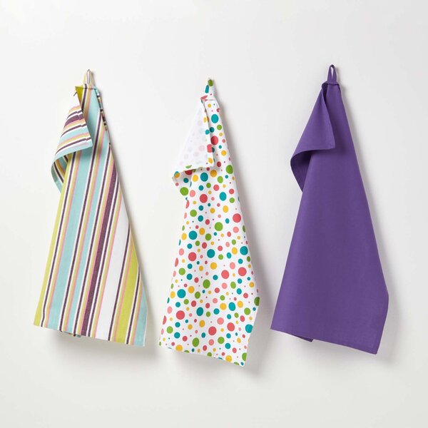 Homescapes Cotton Purple Tea Towels Set Of Three