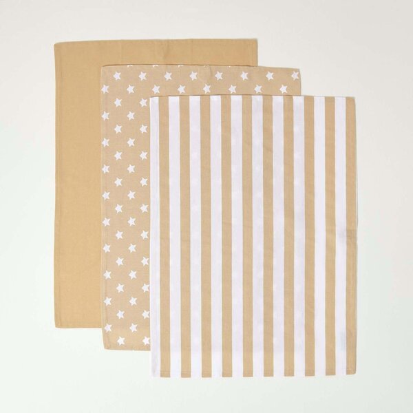 Homescapes Cotton Stars Beige White Tea Towels Set Of Three