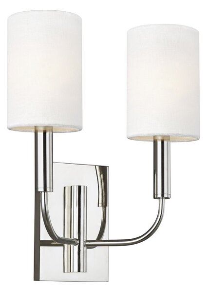 FE-BRIANNA2-PN Brianna 2 Light Wall Light In Polished Nickel With White Linen Shades