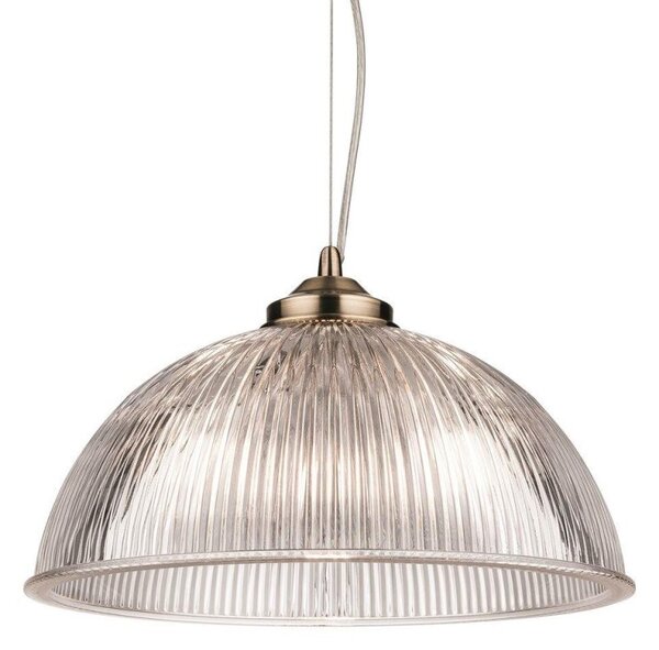 Firstlight 3723AB Ashford 1 Light Ceiling Light In Antique Brass With Ribbed Clear Glass Shade