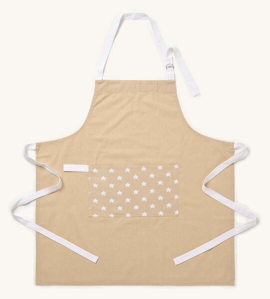 Homescapes Cotton Stars Beige White Unisex Apron With Pocket