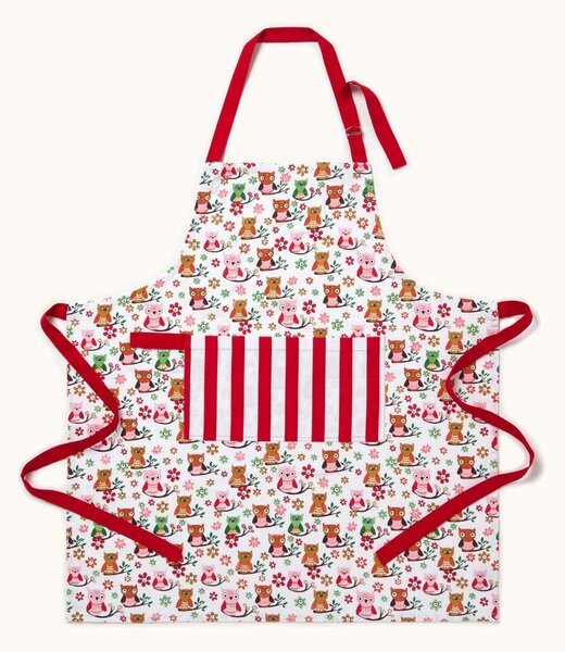 Homescapes Cotton Owls Red Blue Unisex Apron With Pocket