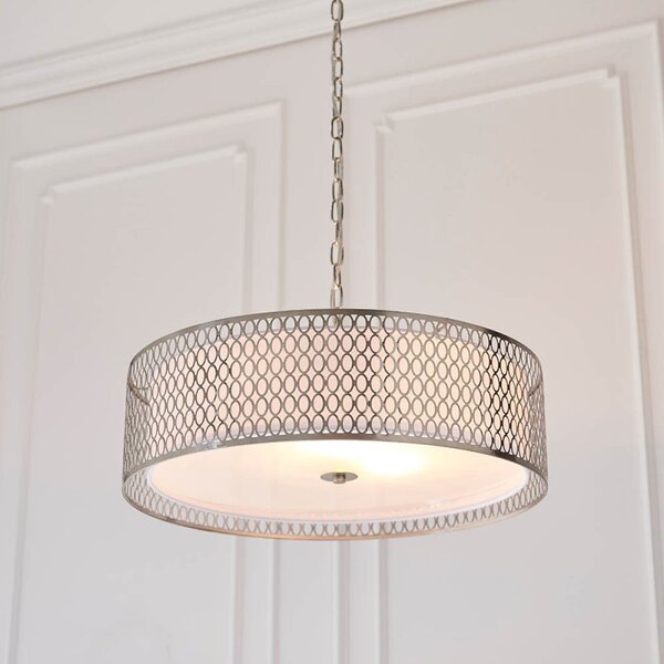Endon 81969 Cordero 3 Light Ceiling Pendant In Satin Nickel And White Fabric