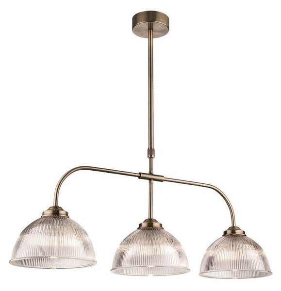Firstlight 3724AB Ashford 3 Light Linear Ceiling Light In Antique Brass With Ribbed Clear Glass Shades