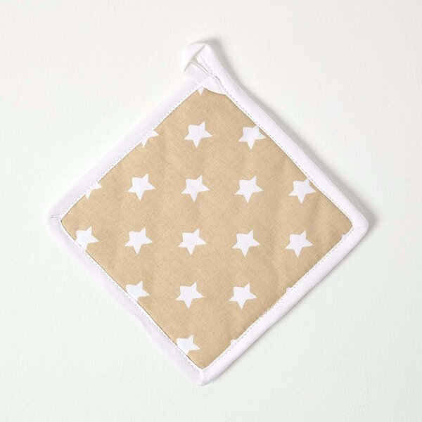 Homescapes Cotton Stars Beige White Pot Holder