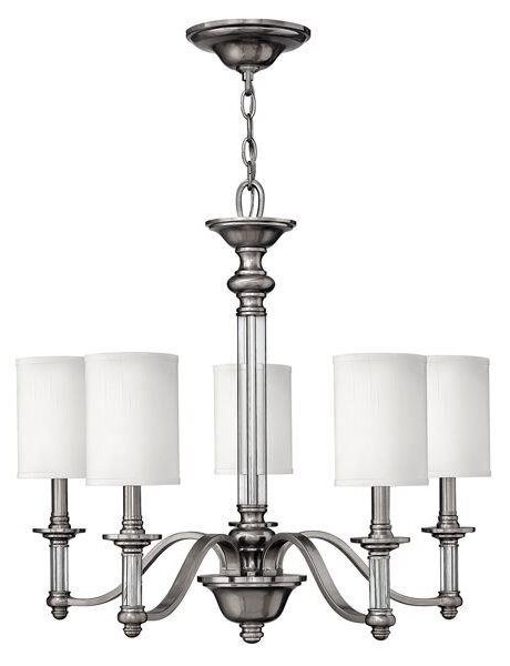 HK/SUSSEX5 Sussex 5 Light Brushed Nickel Chandelier with Shades