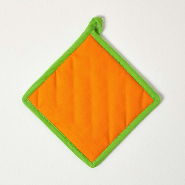 Homescapes Cotton Stars Lime Green Orange Pot Holder