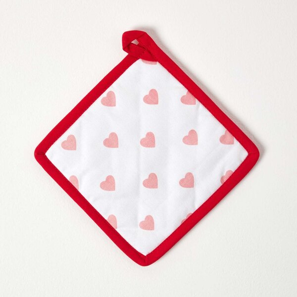 Homescapes Cotton Hearts Red Pink Pot Holder