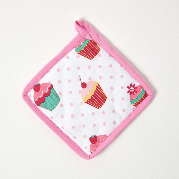 Homescapes Cotton Cupcakes Pink Blue Pot Holder