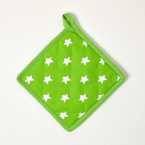 Homescapes Cotton Stars Lime Green Orange Pot Holder