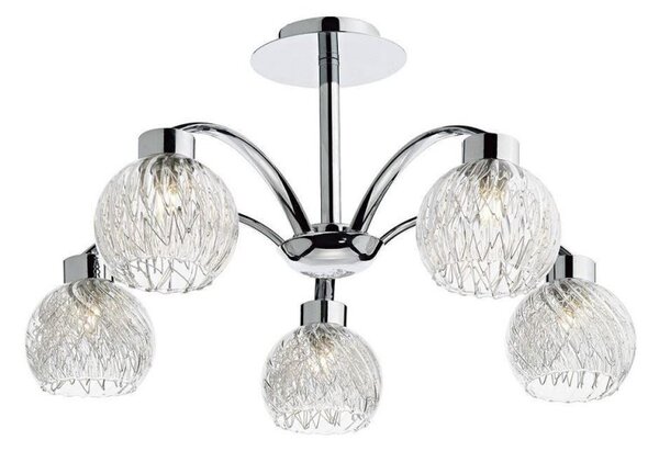 Dar YAS0550 Yasmin 5 Light Chrome and Mesh Glass Ceiling Light