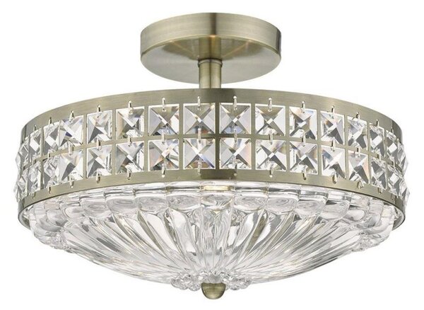 Dar OLO5375 Olona Antique Brass and Crystal Flush Ceiling Light