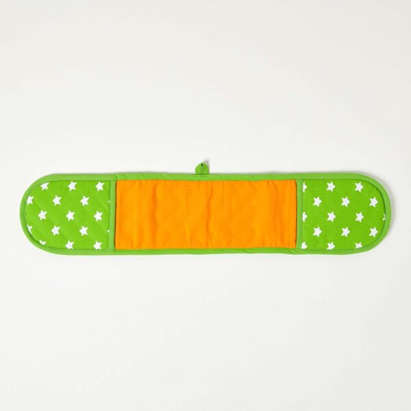 Homescapes Cotton Stars Lime Green Orange Double Oven Glove