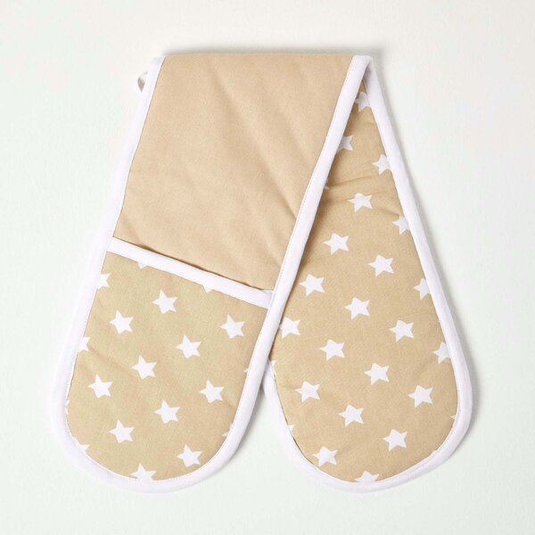 Homescapes Cotton Stars Beige White Double Oven Glove