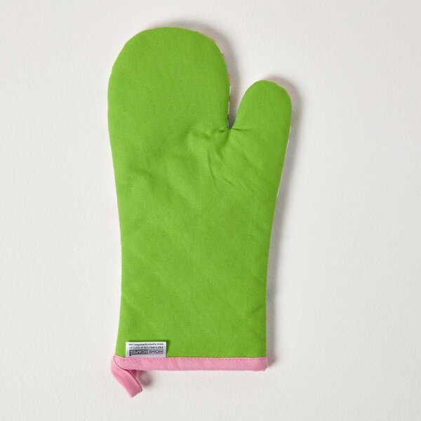 Homescapes Cotton Retro Flower Green Blue Oven Glove