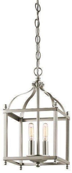 KL/LARKIN/P/S NI Larkin 2 Light Brushed Nickel Small Ceiling Lantern Pendant