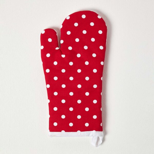 Homescapes Cotton Polka Dot Red White Oven Glove