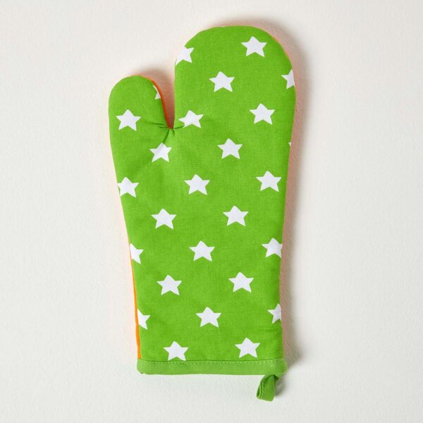 Homescapes Cotton Stars Lime Green Orange Oven Glove