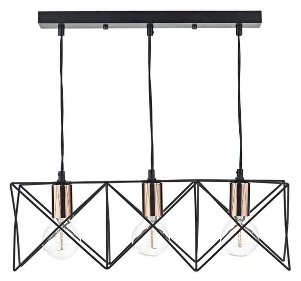 Dar MID0322 Midi 3 Light Bar Ceiling Pendant in a Black and Copper Finish
