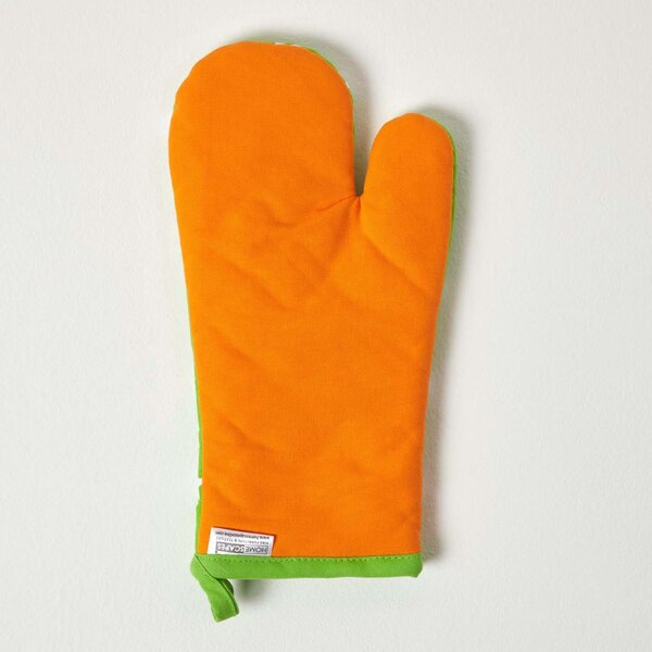 Homescapes Cotton Stars Lime Green Orange Oven Glove