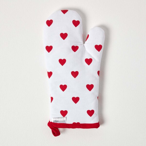 Homescapes Cotton Hearts Red Pink Oven Glove