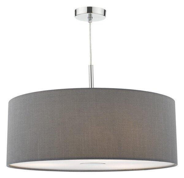 Dar RON1739 Ronda 3 Light Pendant With 60CM Slate Grey Faux Silk Shade