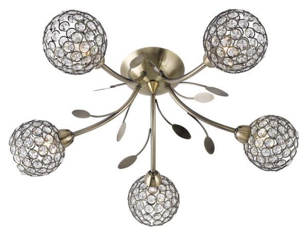 Searchlight 6575-5AB Bellis II Antique Brass 5 Light Semi Flush Ceiling Light