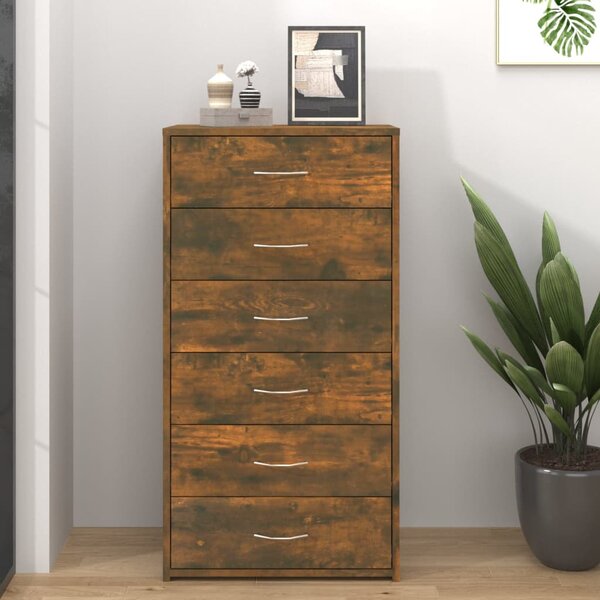 Sideboard with 6 Drawers Smoked Oak 50x34x96 cm Engineered Wood