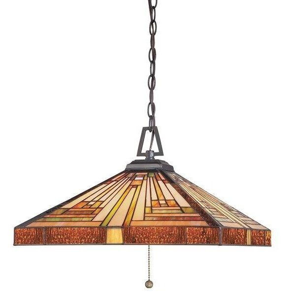 QZ/STEPHEN/3P Stephen Tiffany Bronze 3 Light Ceiling Pendant