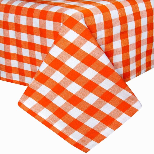 Homescapes Orange Block Check Gingham Tablecloth, 54 x 54 Inches