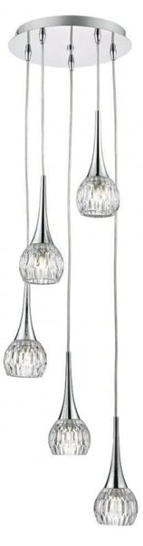 Dar LYA0550 Lyall 5 Light Pendant Light In Polished Chrome With Decorative Glass Spirals