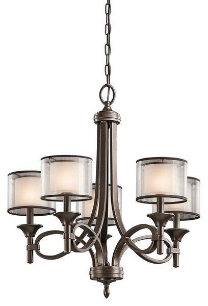 KL-LACEY5-MB Lacey 5 Light Bronze Ceiling Light with Double Layer Shades