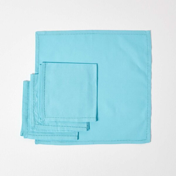 Homescapes Blue Cotton Fabric 4 Napkins Set