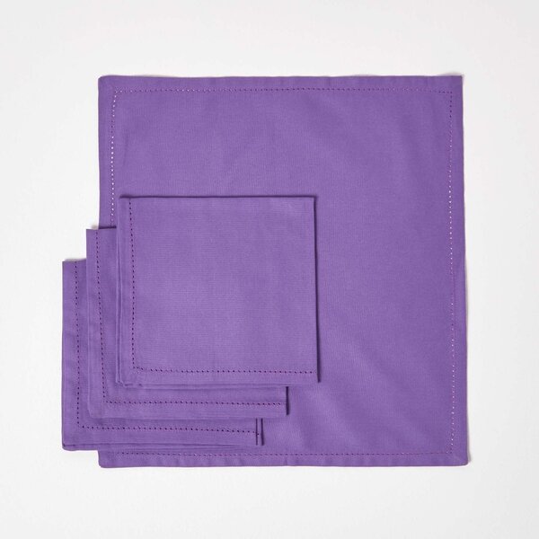 Homescapes Purple Cotton Fabric 4 Napkins Set