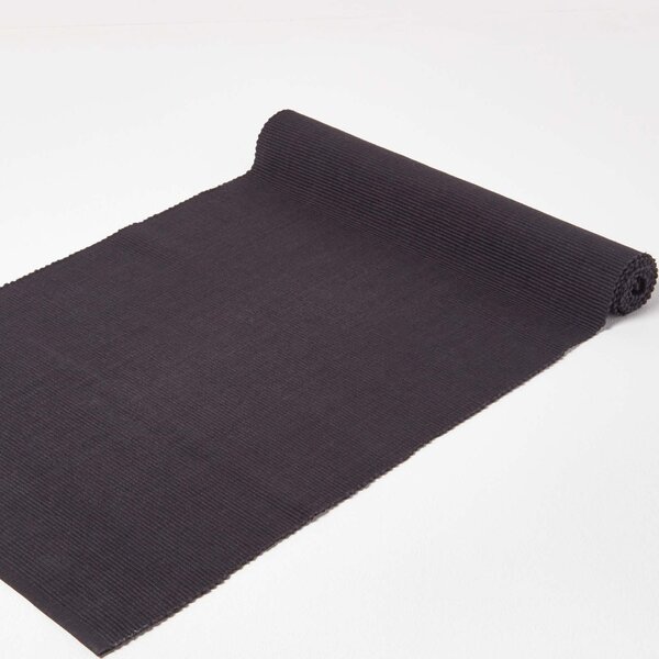 Homescapes Cotton Plain Black Table Runner