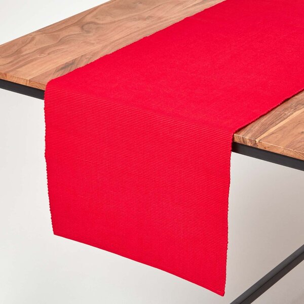 Homescapes Cotton Plain Red Table Runner