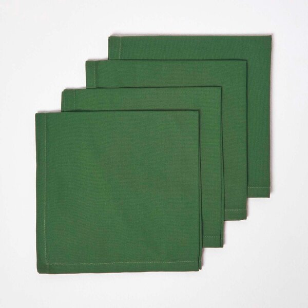 Homescapes Christmas Dark Green Cotton Fabric 4 Napkins Set