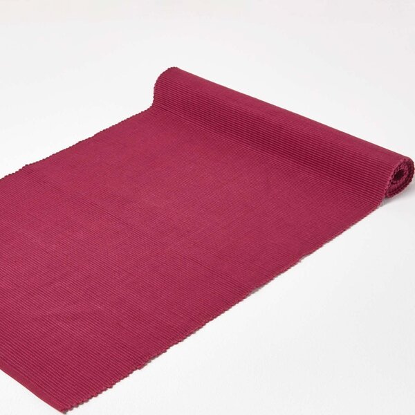 Homescapes Cotton Plain Plum Table Runner