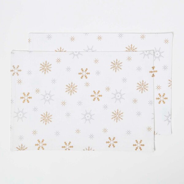 Homescapes Cotton Christmas Gold Snowflake Pack of 2 Placemats